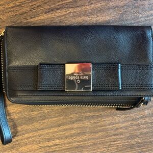 Kate Spade Black Leather Clutch with Bow Accent